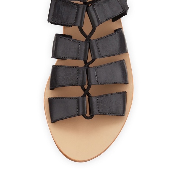 Loeffler Randall Skye Gladiator Sandals Lace Up Leather Black Flats Open toe 6 - Picture 9 of 14